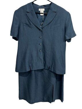 Worthington 16 Skirt Suit Set Blazer Midi Slit Skirt Rayon Minimalist Vintage